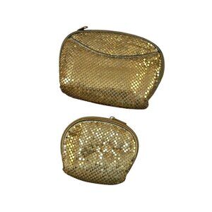PURSES‎ Golden Mesh Zipper Clutch Cosmetic Change Pocket Lined PARTY! set of 2